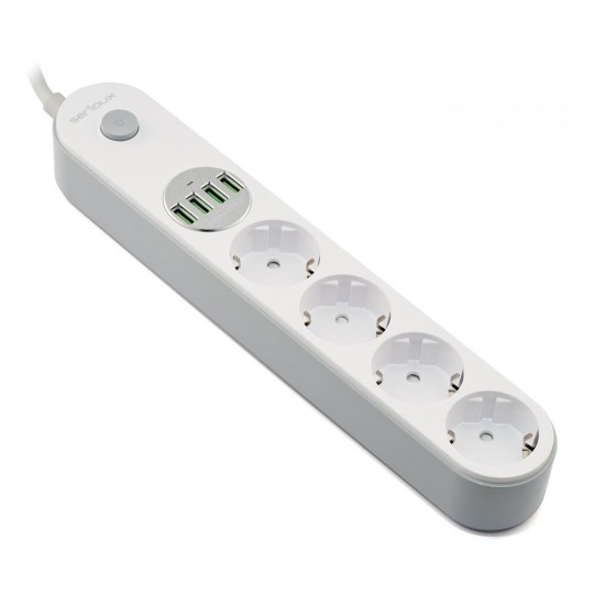 Prelungitor cu protectie Serioux, 4 prize, 10A, 4 porturi USB 17W, cablu 2m image