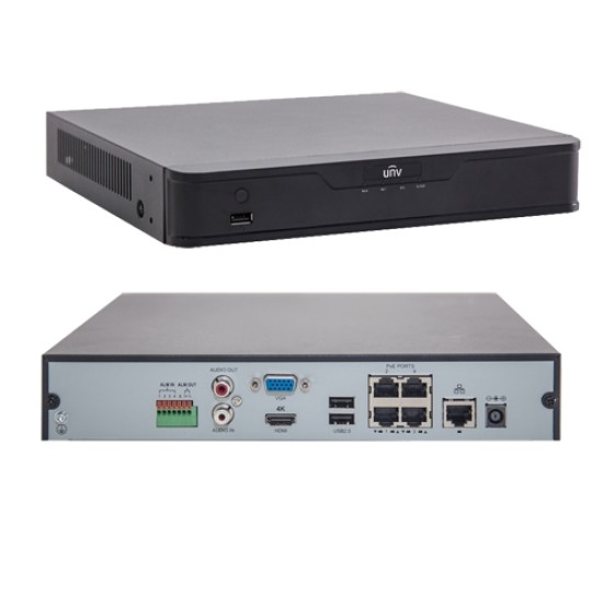 NVR 4K 4 canale 8MP, PoE integrat 4 porturi, UNIVIEW NVR301-04-P4 image