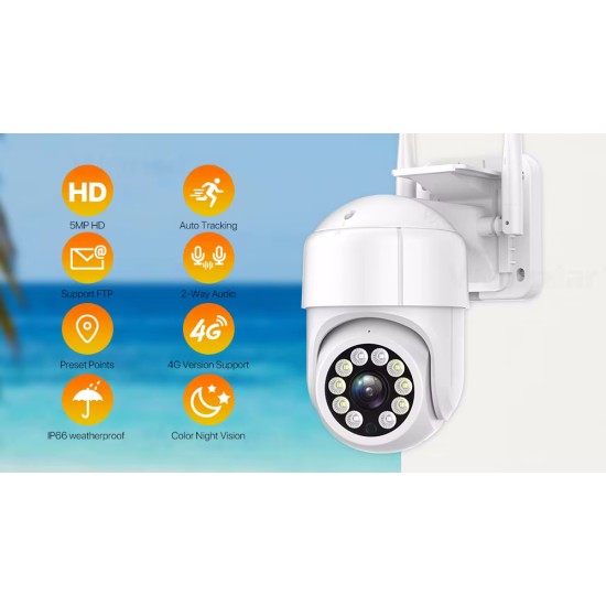 Camera video ip PTZ 5MP, 4G SIM CARD, auto tracking, audio bidirectional image