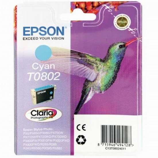Cartus Epson T0802 ( C13T08024011 ) Cyan 7.4ml 935 pag Cartus cerneala Epson image